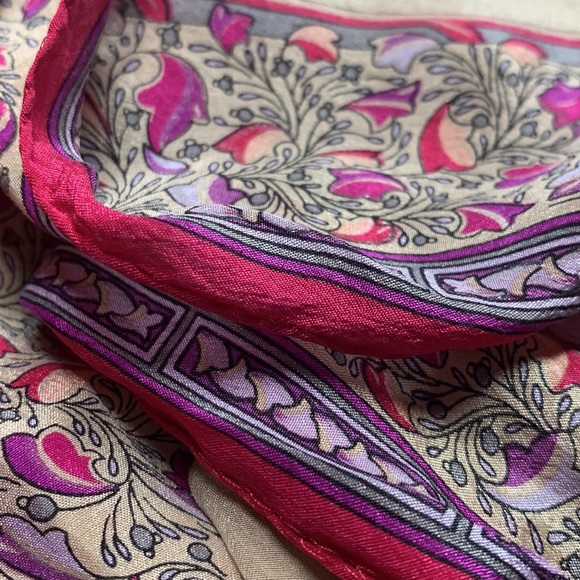 Pink & Tan patterned Silk Scarf - Picture 2 of 2